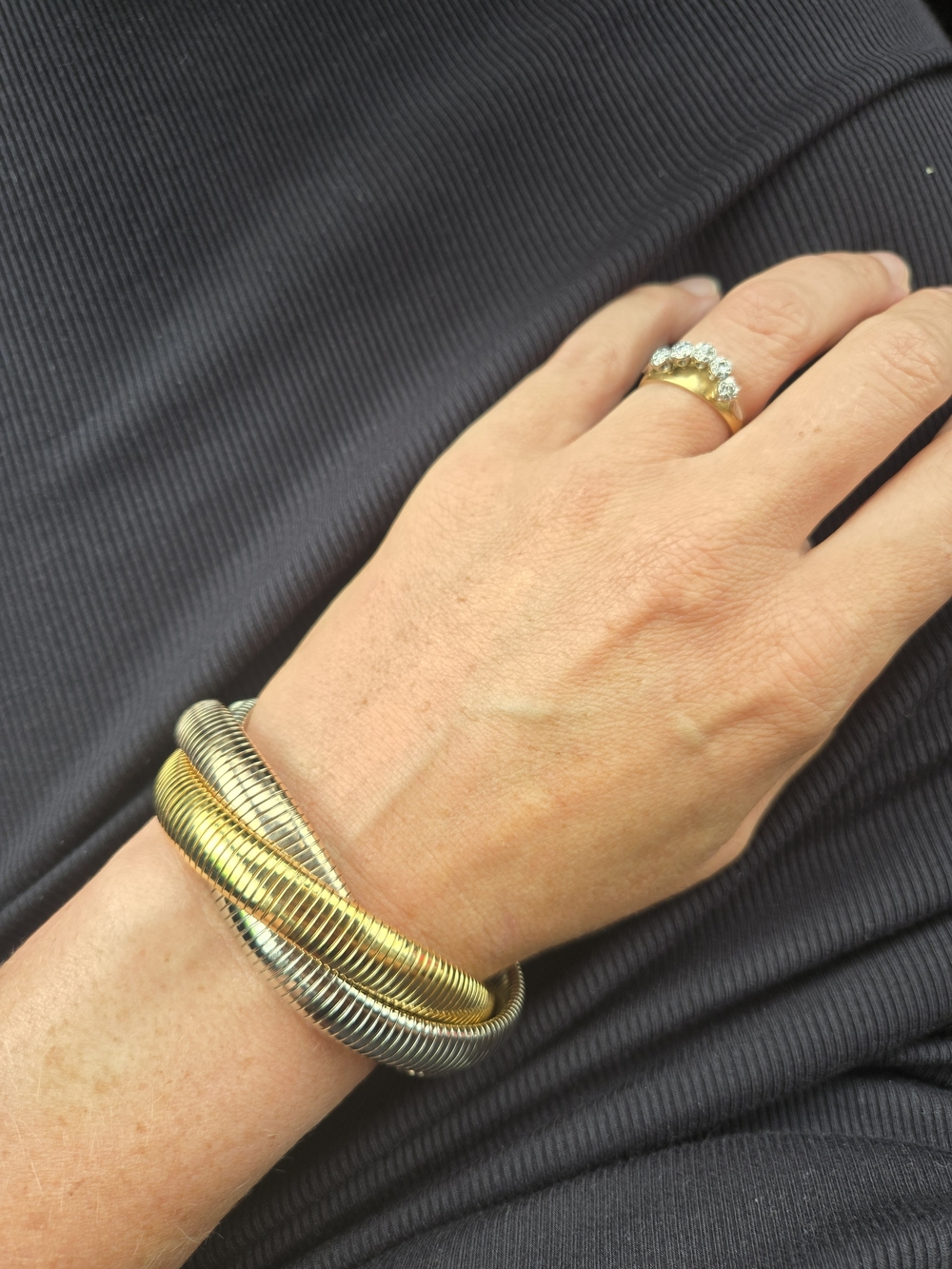 Tri-Tone Spiral Coil Bracelet - Gold, Silver, and Rose Gold